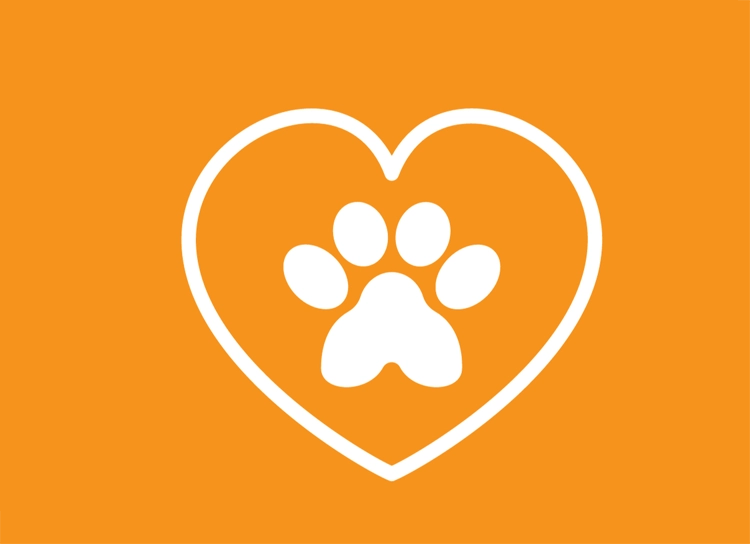 Heart with animal paw print inside icon.