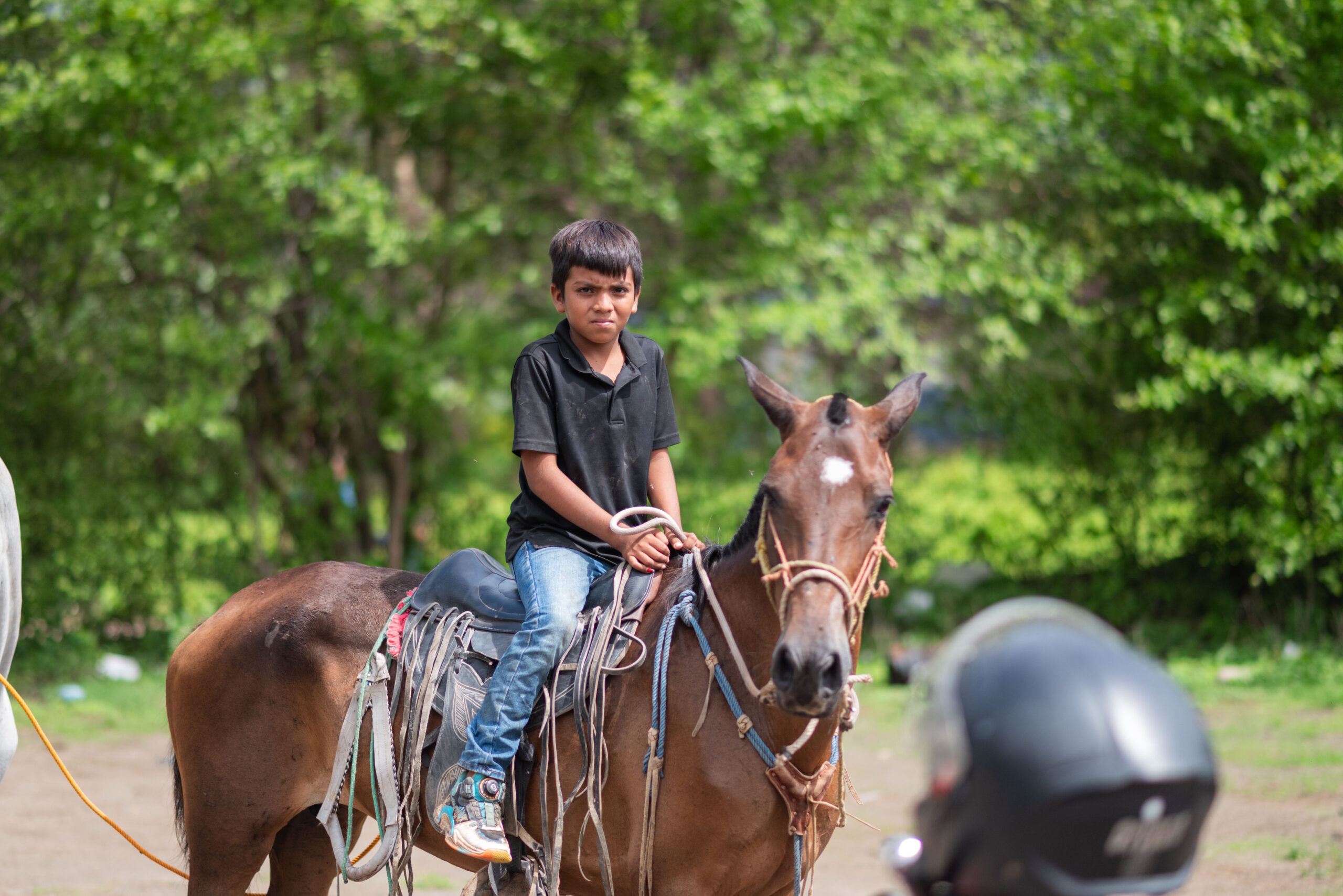 Boy waiting for vet while on his working horse, near Granada, Nicaragua. 